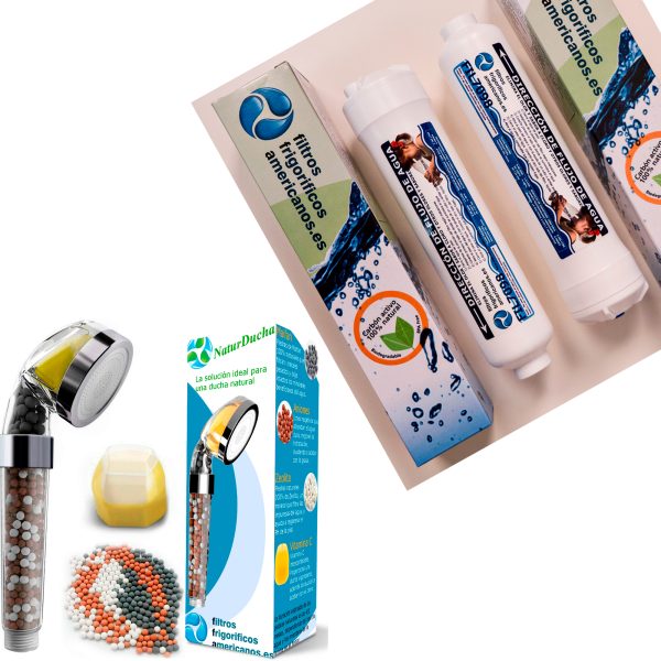 Conjunto de 2 filtros universais para frigorífico (externo) + filtro universal para chuveiro
