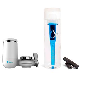 Conjunto de água hidrogenada. Filtro KDF para torneira + Garrafa Kor Plus